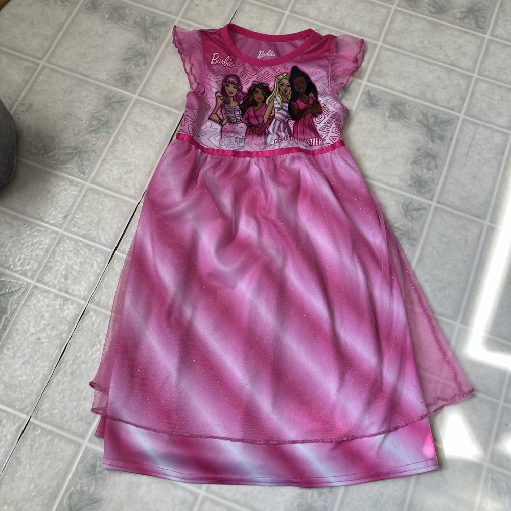 Barbie Better Together Girl's Pink Fantasy Tulle Nightgown, Gown 4T Pink Barbie